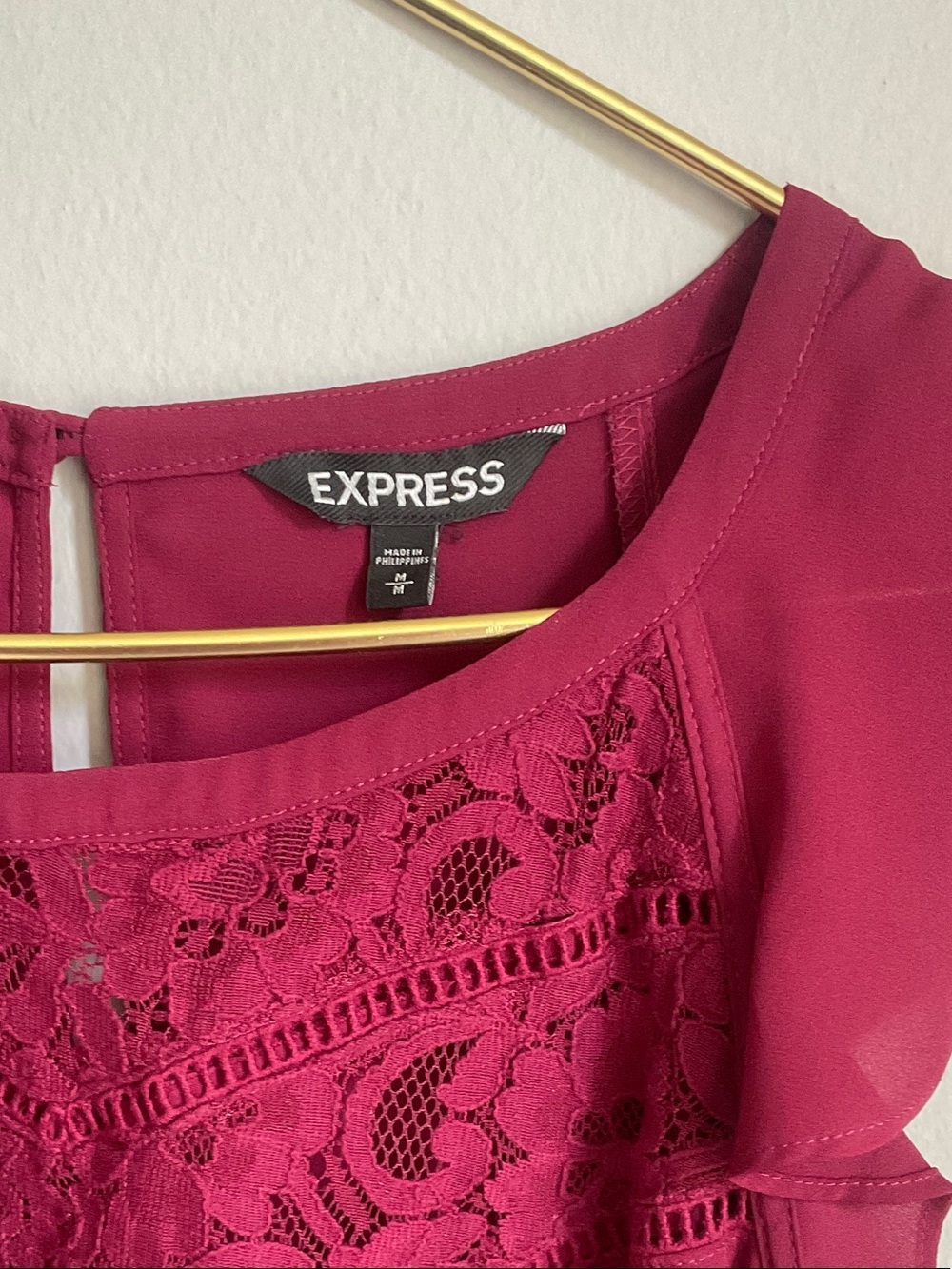 Express Burgundy Lace Yoke Flutter Sleeve Camisole - Picture 2 of 7